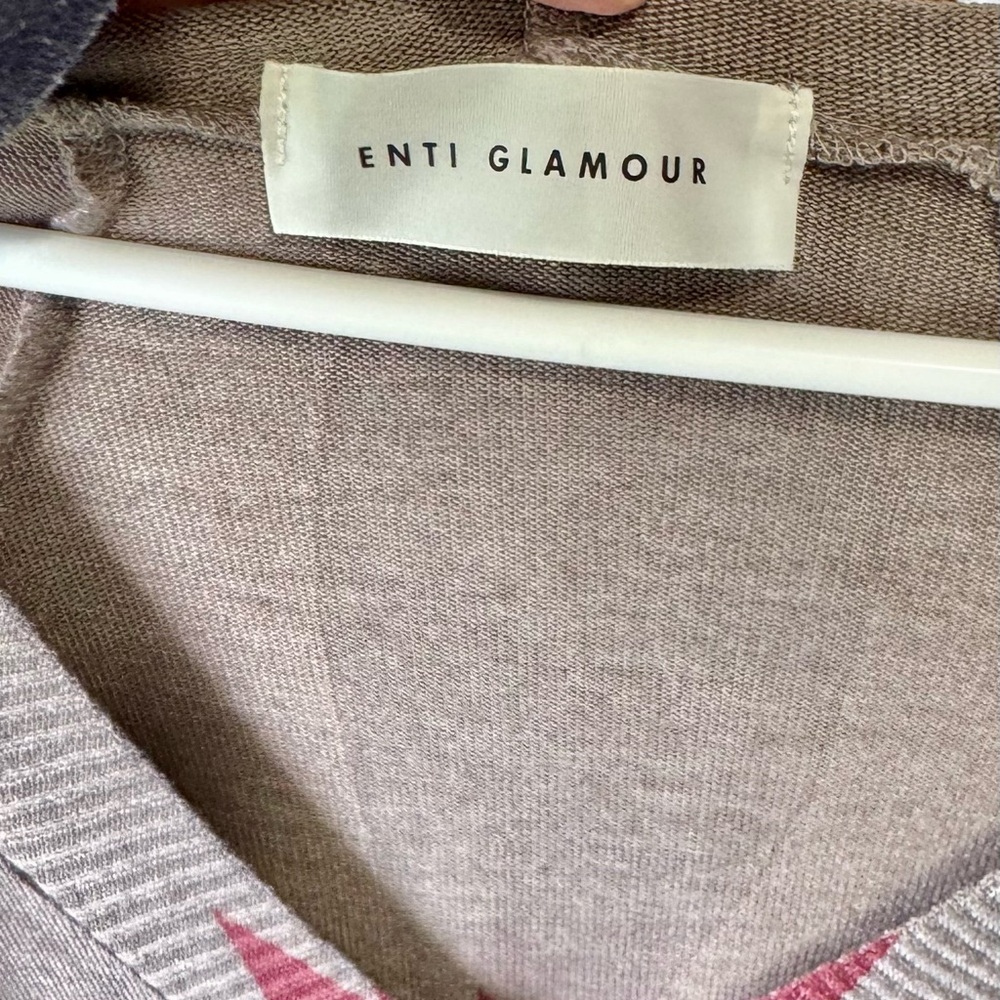 Enti Glamour V-Neck Knit Sweater in Taupe Multicolor Aztec Print Sz Small - Picture 4 of 9